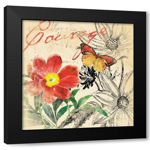 Courage floral Black Modern Wood Framed Art Print by Grey, Jace