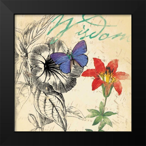 Wisdom floral Black Modern Wood Framed Art Print by Grey, Jace