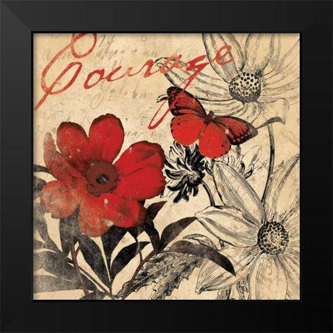 Courage floral Black Modern Wood Framed Art Print by Grey, Jace