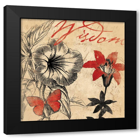 Wisdom floral Black Modern Wood Framed Art Print with Double Matting by Grey, Jace