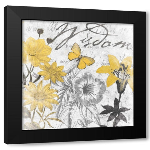Wisdom floral Black Modern Wood Framed Art Print by Grey, Jace