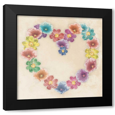 Floral heart Black Modern Wood Framed Art Print with Double Matting by Grey, Jace