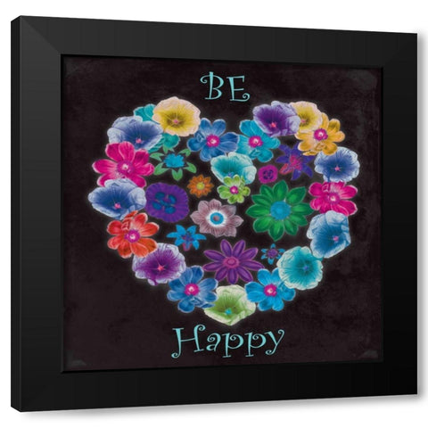 Be Happy Black Modern Wood Framed Art Print by Grey, Jace