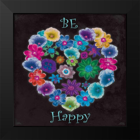 Be Happy Black Modern Wood Framed Art Print by Grey, Jace