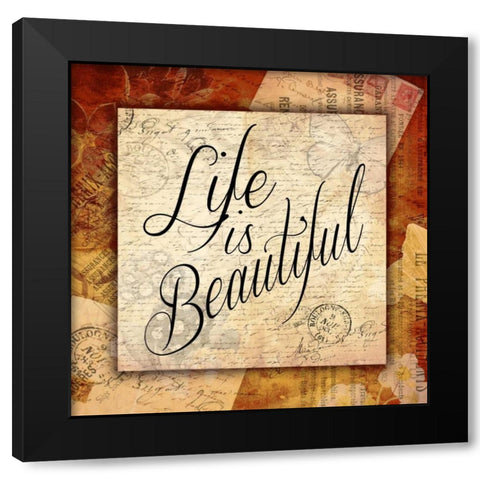 LIFE IS BEAUTYFUL Black Modern Wood Framed Art Print with Double Matting by Grey, Jace