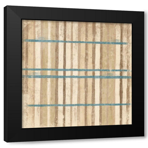 BLUE cream Stripes Black Modern Wood Framed Art Print by Grey, Jace