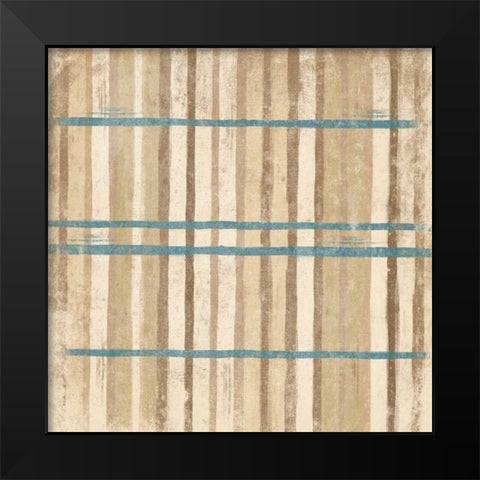 BLUE cream Stripes Black Modern Wood Framed Art Print by Grey, Jace
