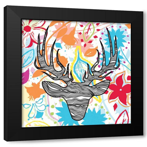 Flora  DEER 2 Black Modern Wood Framed Art Print by Grey, Jace