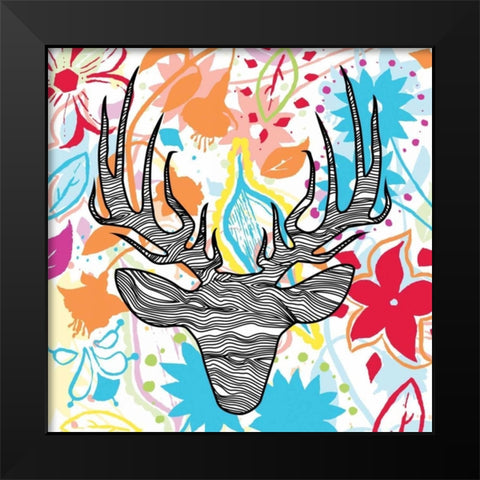 Flora  DEER 2 Black Modern Wood Framed Art Print by Grey, Jace
