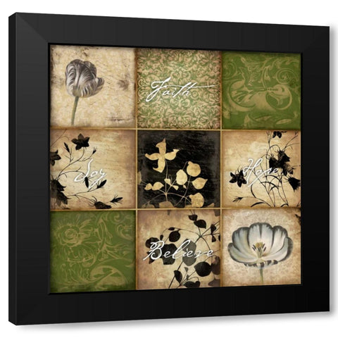 9 patch green floral 1-2 Black Modern Wood Framed Art Print with Double Matting by Grey, Jace