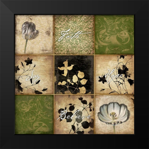 9 patch green floral 1-2 Black Modern Wood Framed Art Print by Grey, Jace