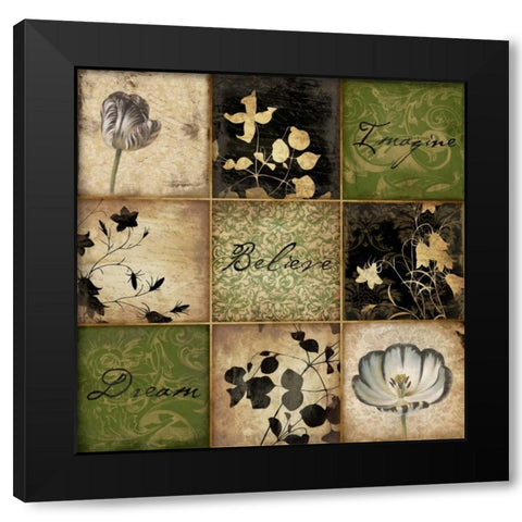 9 patch floral Black Modern Wood Framed Art Print by Grey, Jace