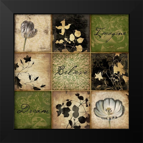 9 patch floral Black Modern Wood Framed Art Print by Grey, Jace