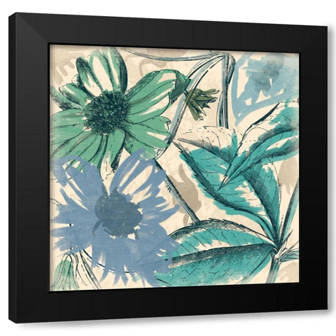 Sketch flowers Black Modern Wood Framed Art Print by Grey, Jace