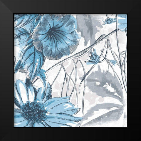 Sketch Flowers 2 Blue Black Modern Wood Framed Art Print by Grey, Jace