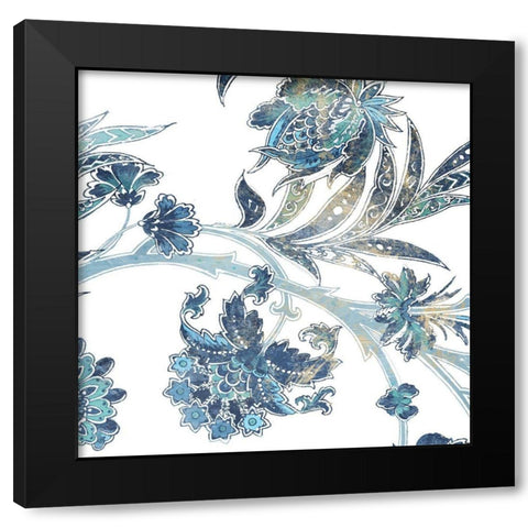 Vic Floral Indigo Black Modern Wood Framed Art Print by Grey, Jace