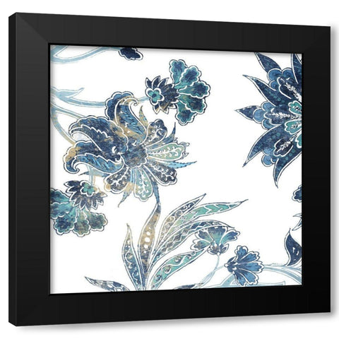 Vic Floral Indigo Mate Black Modern Wood Framed Art Print with Double Matting by Grey, Jace
