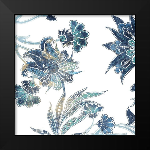 Vic Floral Indigo Mate Black Modern Wood Framed Art Print by Grey, Jace