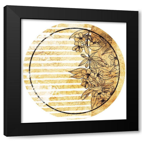 Stripe Golden Floral Circle Black Modern Wood Framed Art Print by Grey, Jace