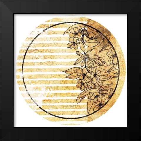 Stripe Golden Floral Circle Black Modern Wood Framed Art Print by Grey, Jace