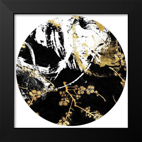 Golden Black Floral Circle Black Modern Wood Framed Art Print by Grey, Jace