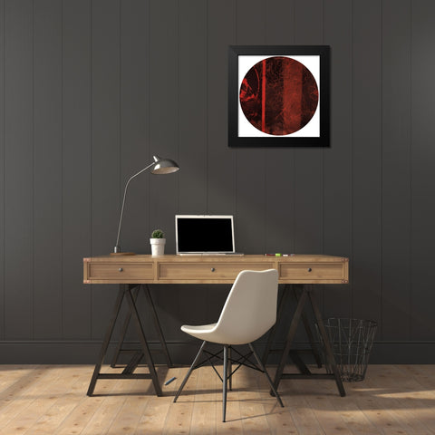 Red Shade Floral Circle Black Modern Wood Framed Art Print by Grey, Jace