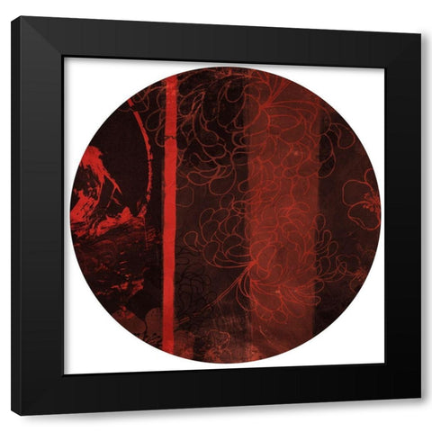 Red Shade Floral Circle Black Modern Wood Framed Art Print by Grey, Jace