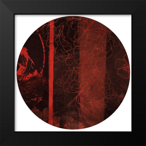 Red Shade Floral Circle Black Modern Wood Framed Art Print by Grey, Jace