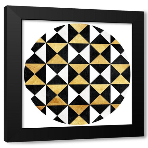 Gold Black Triangles Circle Black Modern Wood Framed Art Print with Double Matting by Grey, Jace