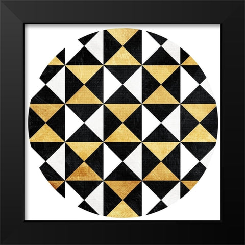 Gold Black Triangles Circle Black Modern Wood Framed Art Print by Grey, Jace