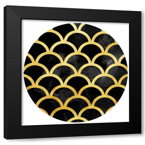 Gold Black Waves Circle Black Modern Wood Framed Art Print with Double Matting by Grey, Jace