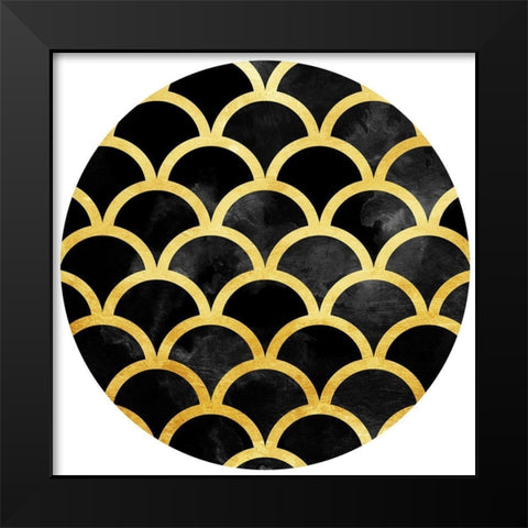 Gold Black Waves Circle Black Modern Wood Framed Art Print by Grey, Jace