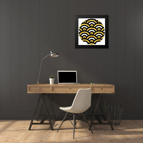 Gold Black Wifi Circle Black Modern Wood Framed Art Print by Grey, Jace