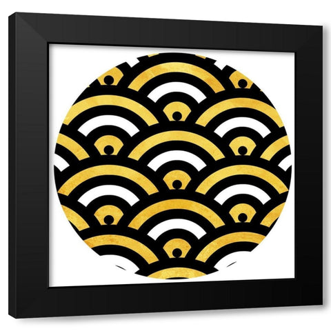 Gold Black Wifi Circle Black Modern Wood Framed Art Print with Double Matting by Grey, Jace