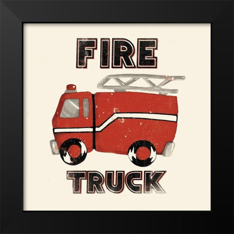 Fire Truck Black Modern Wood Framed Art Print by Grey, Jace