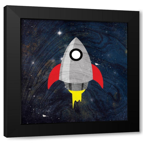 Galaxy Rockets Blue Black Modern Wood Framed Art Print by Grey, Jace