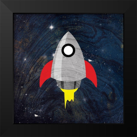Galaxy Rockets Blue Black Modern Wood Framed Art Print by Grey, Jace