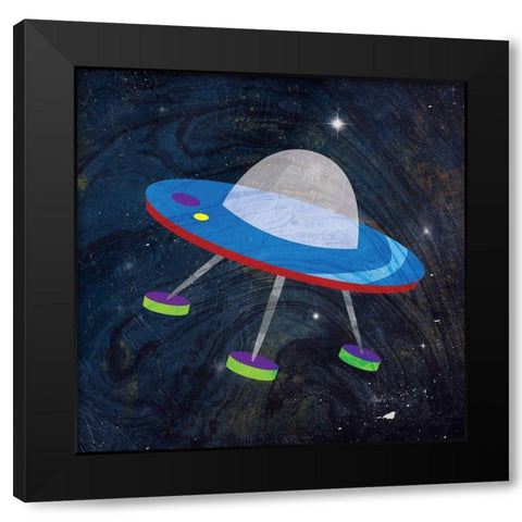 Galaxy Spaceship Blue Black Modern Wood Framed Art Print by Grey, Jace