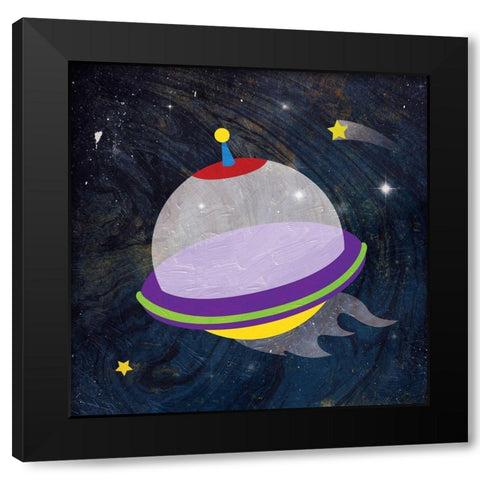 Galaxy Rockets Blue Stars Black Modern Wood Framed Art Print by Grey, Jace