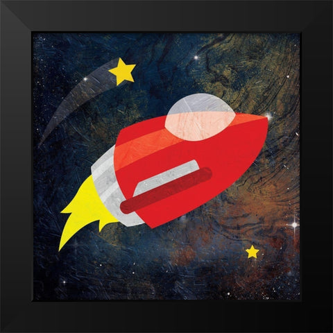 Galaxy Rockets Blue Stars Mate Black Modern Wood Framed Art Print by Grey, Jace
