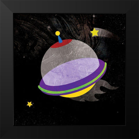 Galaxy Rockets In Space Mate Black Modern Wood Framed Art Print by Grey, Jace