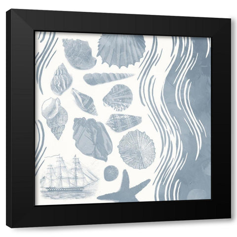 Simple Coastal Waves Mate Black Modern Wood Framed Art Print by Grey, Jace