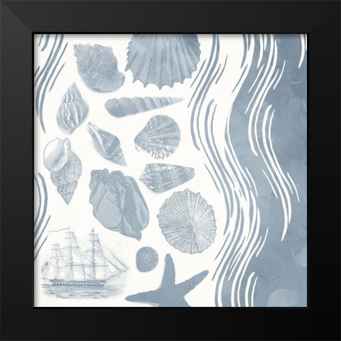 Simple Coastal Waves Mate Black Modern Wood Framed Art Print by Grey, Jace