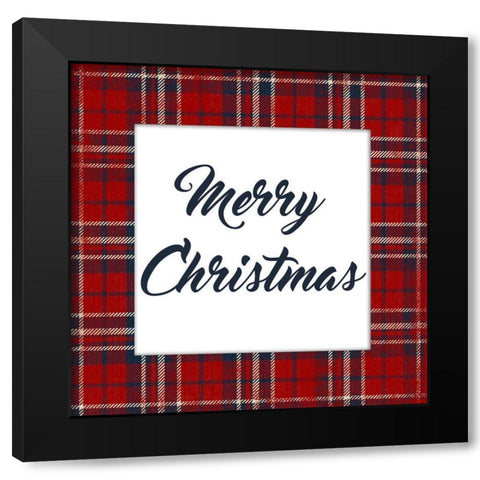 Plaid Merry Christmas Black Modern Wood Framed Art Print by Grey, Jace