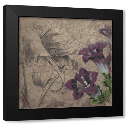 Floral outline 2 Black Modern Wood Framed Art Print by Grey, Jace