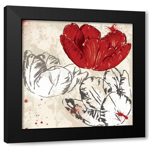 Red Florals Mate 2 Black Modern Wood Framed Art Print with Double Matting by Grey, Jace