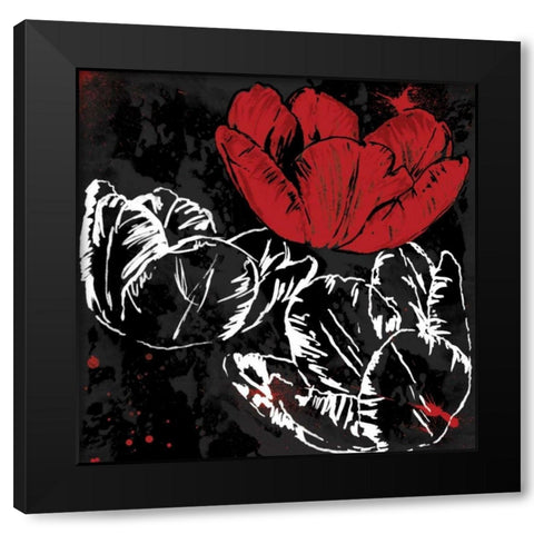 Red Florals Mate Black Modern Wood Framed Art Print with Double Matting by Grey, Jace