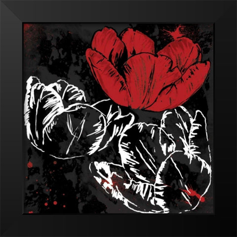 Red Florals Mate Black Modern Wood Framed Art Print by Grey, Jace