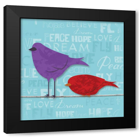 Birds on a line 2 Black Modern Wood Framed Art Print by Grey, Jace
