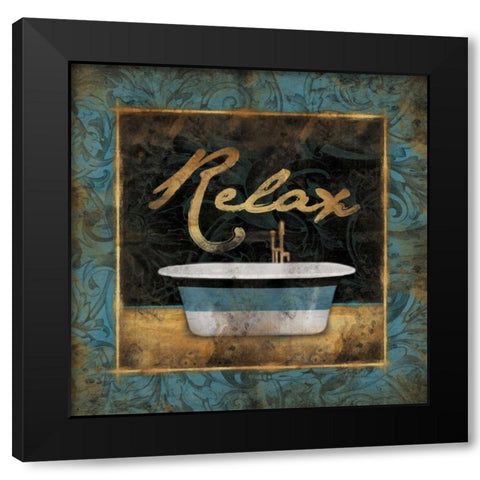 Relax Bordered Blue Black Modern Wood Framed Art Print by Grey, Jace